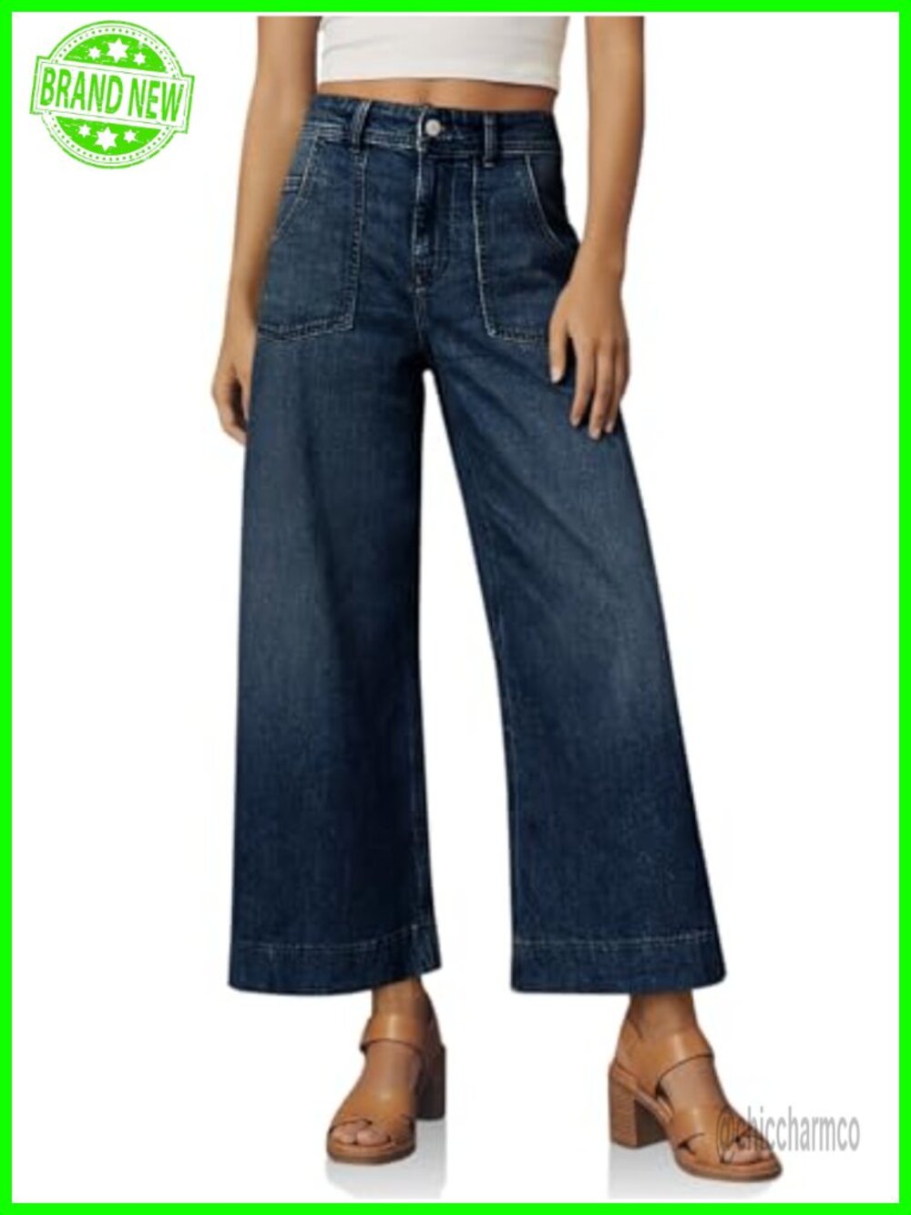 Cropped Wide Leg High Waisted Stretchy Denim Jeans Casual